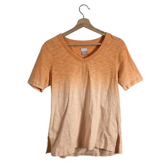 Chicos V Neck Tee Size 0 Small Orange Cream Ombre Cotton Modal Slub 570326966 - Picture 2 of 10